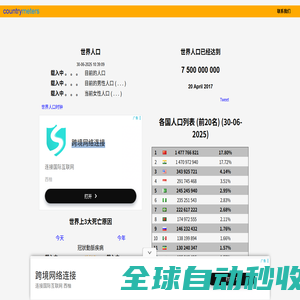 实时统计。对每一个国家的人口时钟